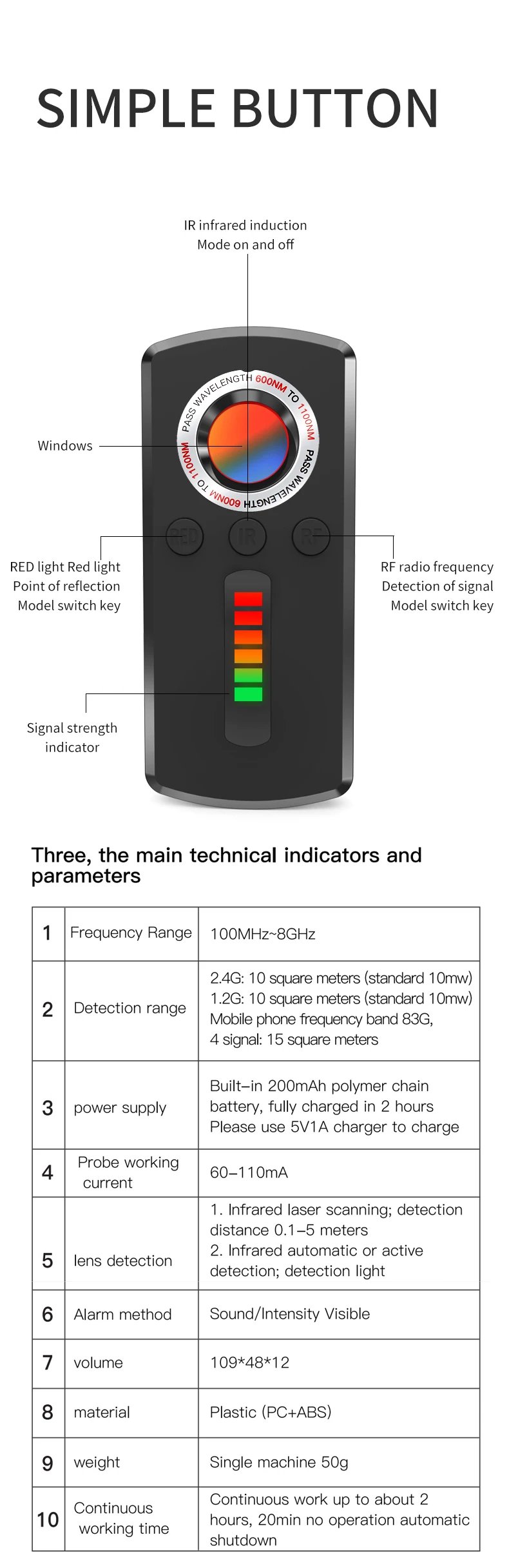 Professional Hidden Camera Detector - Anti-Spy Gadget with Signal and Infrared Detection for Home Security and GPS Tracking
