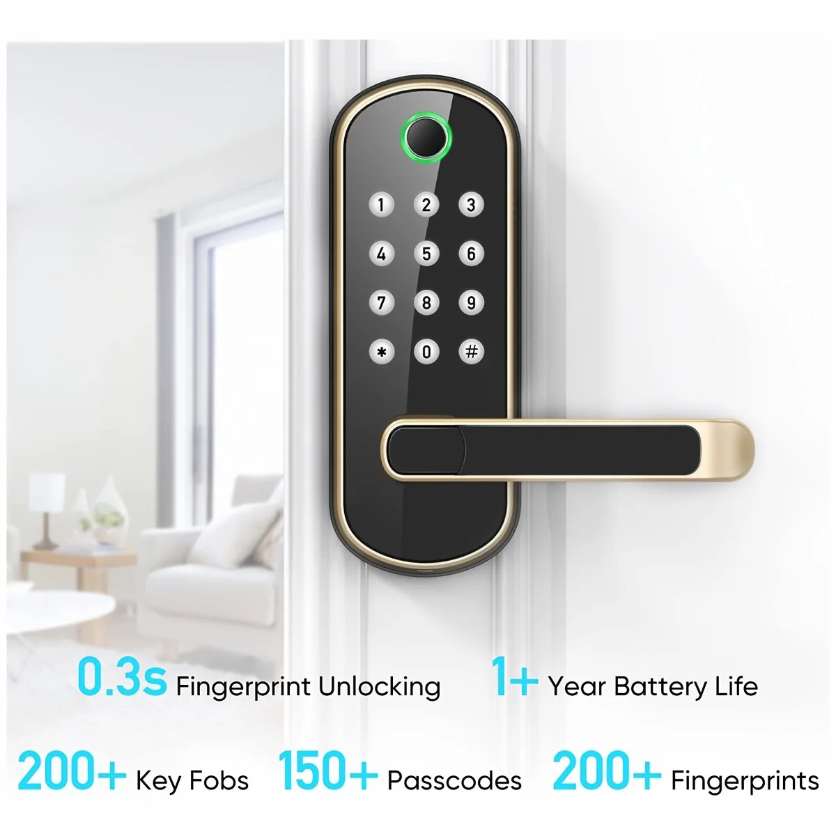 Smart Fingerprint Door Lock - Access control App Remote Control Keyless WIFI Digital Touchscreen Lock NFC IP67 Waterproof with 2 IC Cards