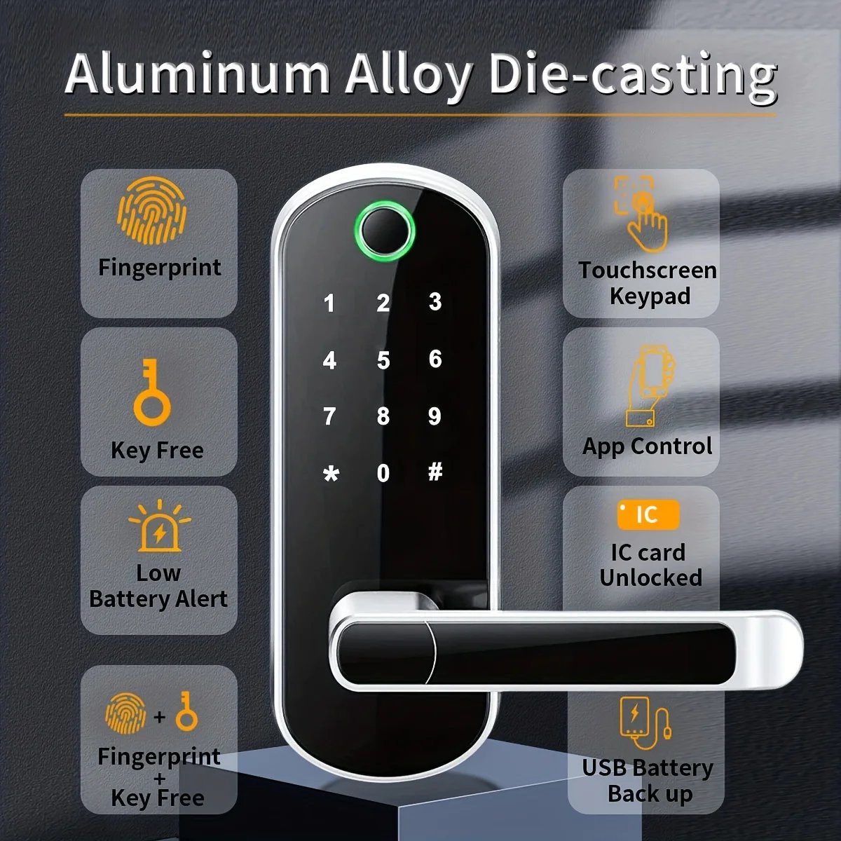 Smart Fingerprint Door Lock - Access control App Remote Control Keyless WIFI Digital Touchscreen Lock NFC IP67 Waterproof with 2 IC Cards