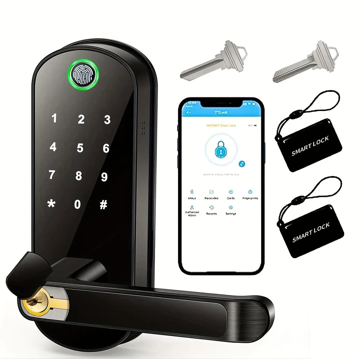 Smart Fingerprint Door Lock - Access control App Remote Control Keyless WIFI Digital Touchscreen Lock NFC IP67 Waterproof with 2 IC Cards