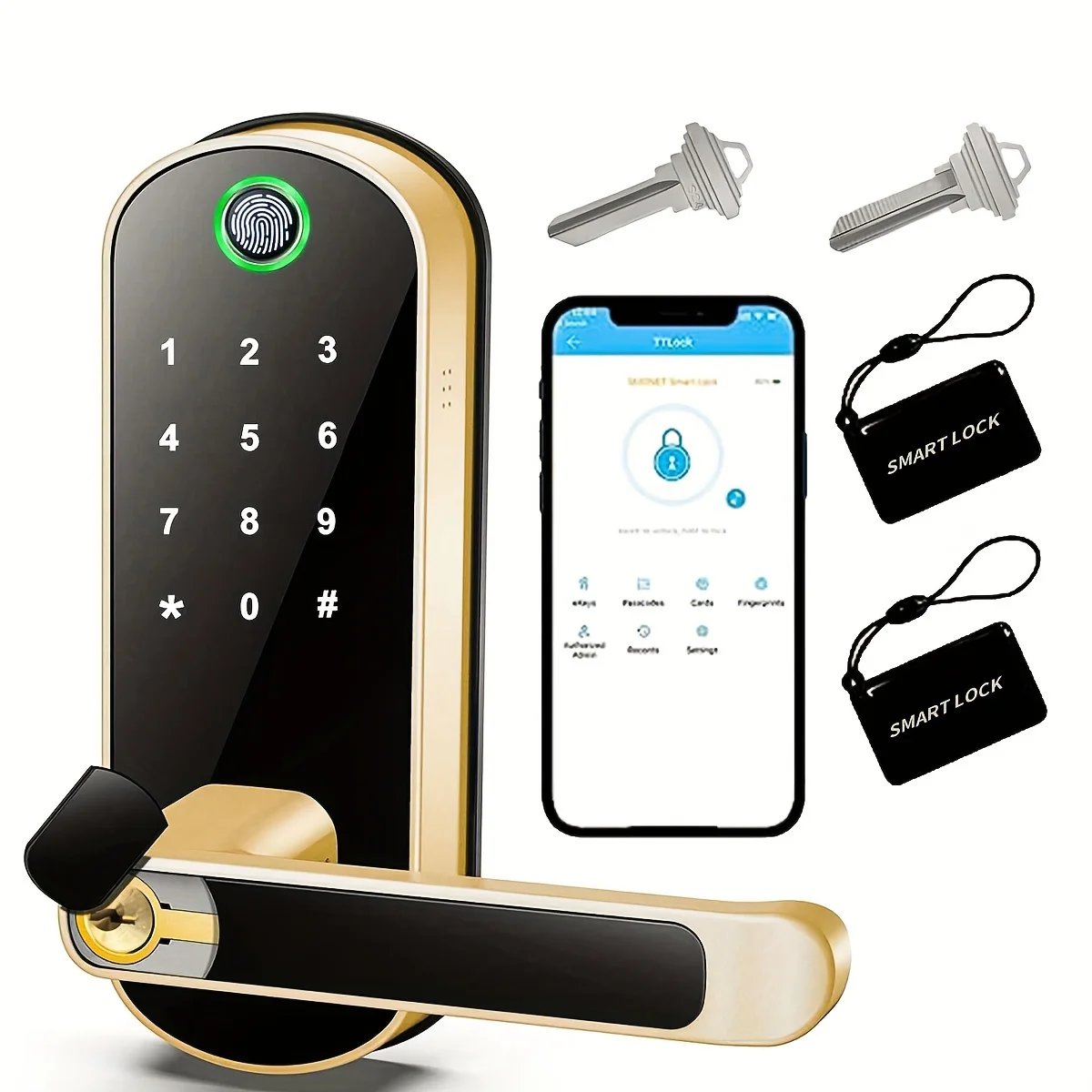 Smart Fingerprint Door Lock - Access control App Remote Control Keyless WIFI Digital Touchscreen Lock NFC IP67 Waterproof with 2 IC Cards