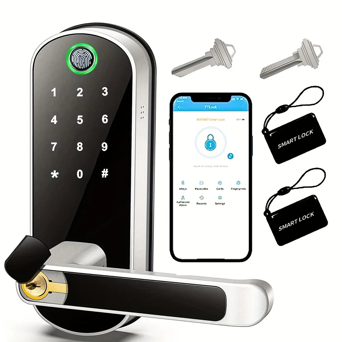 Smart Fingerprint Door Lock - Access control App Remote Control Keyless WIFI Digital Touchscreen Lock NFC IP67 Waterproof with 2 IC Cards