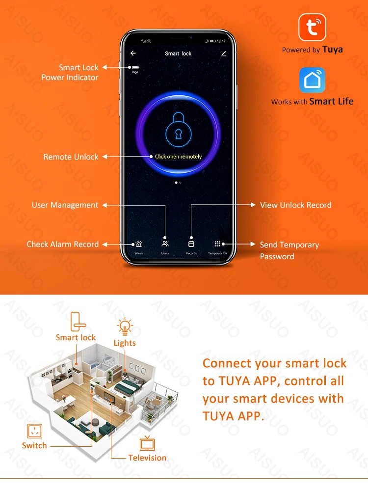 Access Smart Lock Fingerprint - Biometric Digital Lock with Remote Control Smart Door Lock TUYA WIFI Outdoor Garden