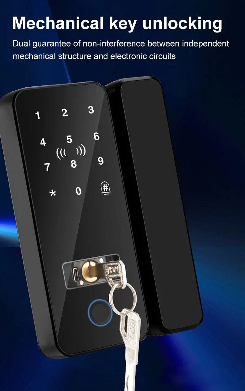 Access Electronic Fingerprint Recognition -  Smart Lock Tuya APP Rfid Card Biometric Unlock for Glass Door Lock Wooden Door