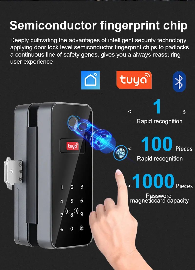 Access Electronic Fingerprint Recognition -  Smart Lock Tuya APP Rfid Card Biometric Unlock for Glass Door Lock Wooden Door
