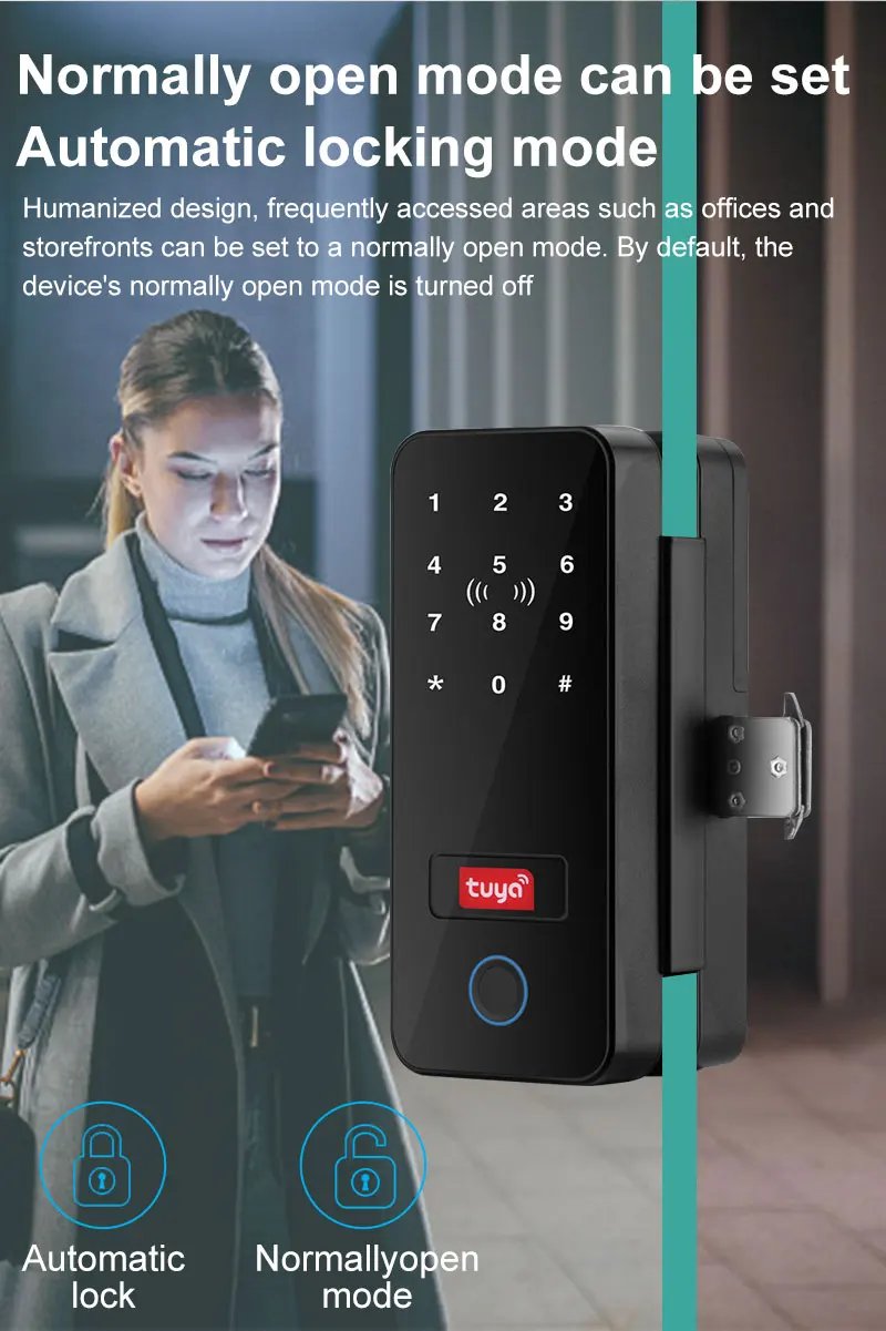 Access Electronic Fingerprint Recognition -  Smart Lock Tuya APP Rfid Card Biometric Unlock for Glass Door Lock Wooden Door