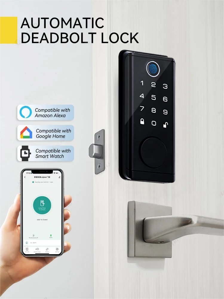 Door Lock with Smart Fingerprint -  Password Rfid Card, Tuya Deadbolt Keyless Entry, Digital Biometric Locks