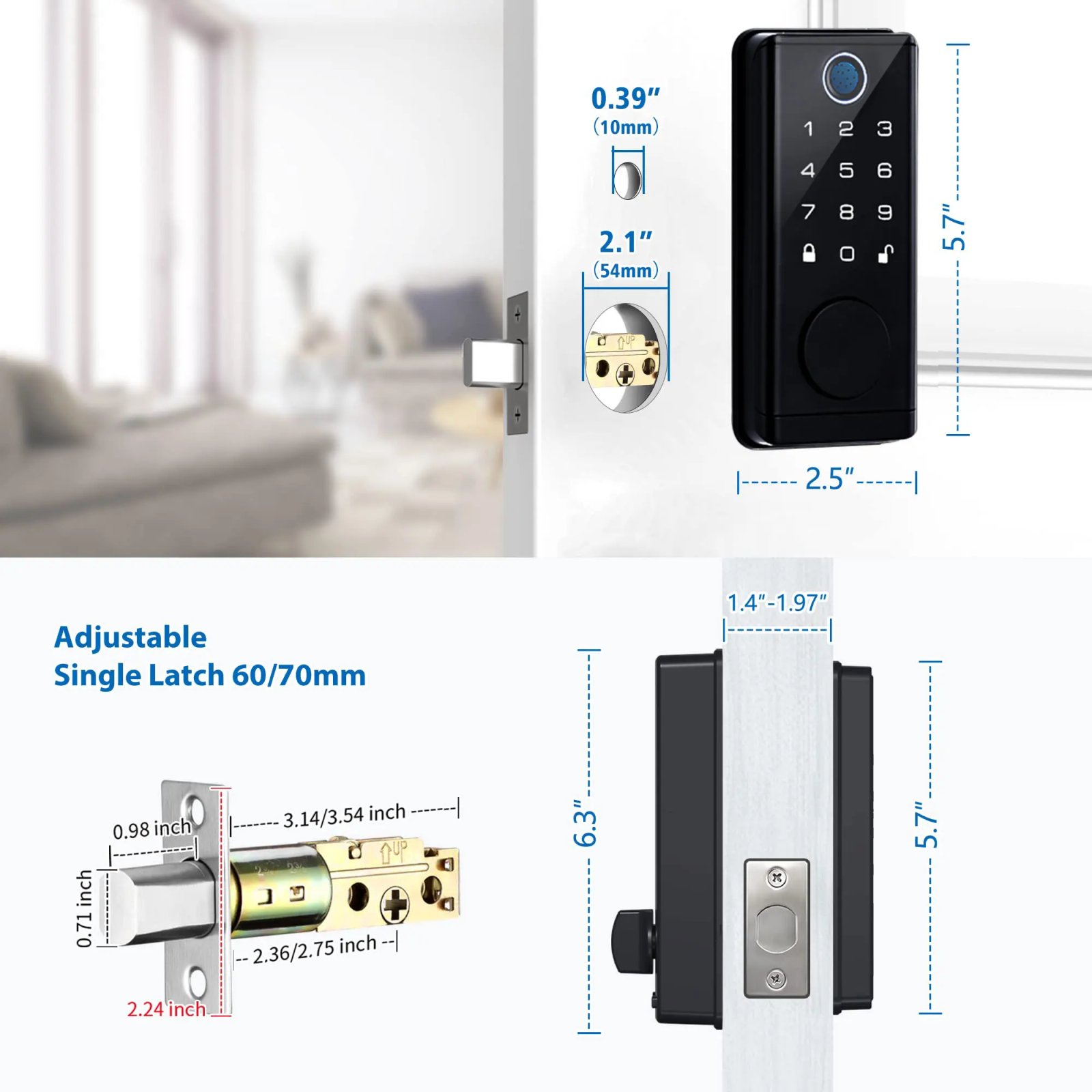 Door Lock with Smart Fingerprint -  Password Rfid Card, Tuya Deadbolt Keyless Entry, Digital Biometric Locks