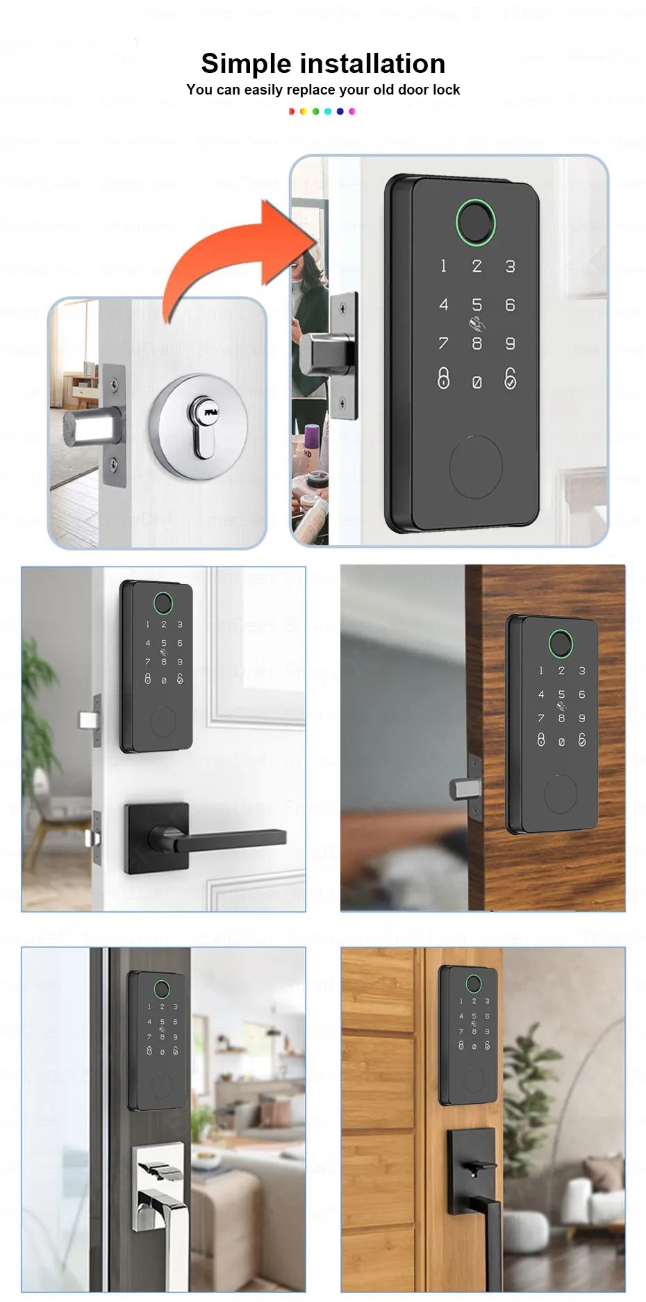 Door Lock with Smart Fingerprint -  Password Rfid Card, Tuya Deadbolt Keyless Entry, Digital Biometric Locks