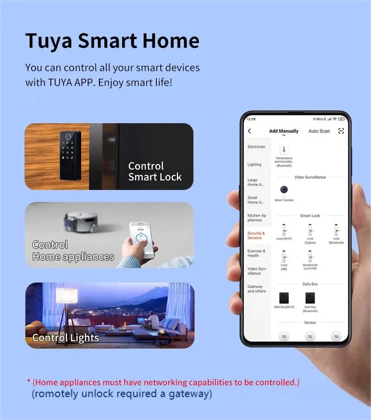 Door Lock with Smart Fingerprint -  Password Rfid Card, Tuya Deadbolt Keyless Entry, Digital Biometric Locks