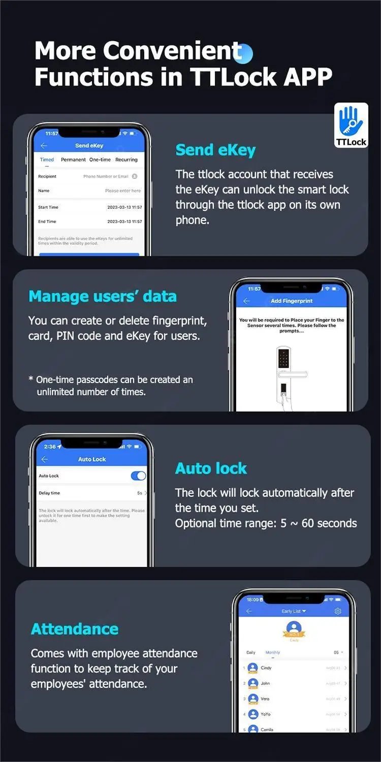 Door Lock with Smart Fingerprint -  Password Rfid Card, Tuya Deadbolt Keyless Entry, Digital Biometric Locks