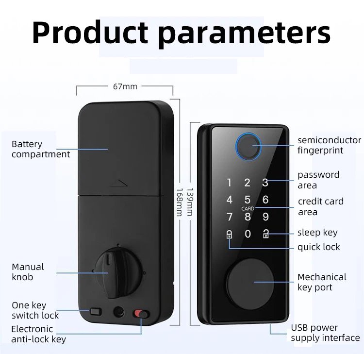 Door Lock with Smart Fingerprint -  Password Rfid Card, Tuya Deadbolt Keyless Entry, Digital Biometric Locks