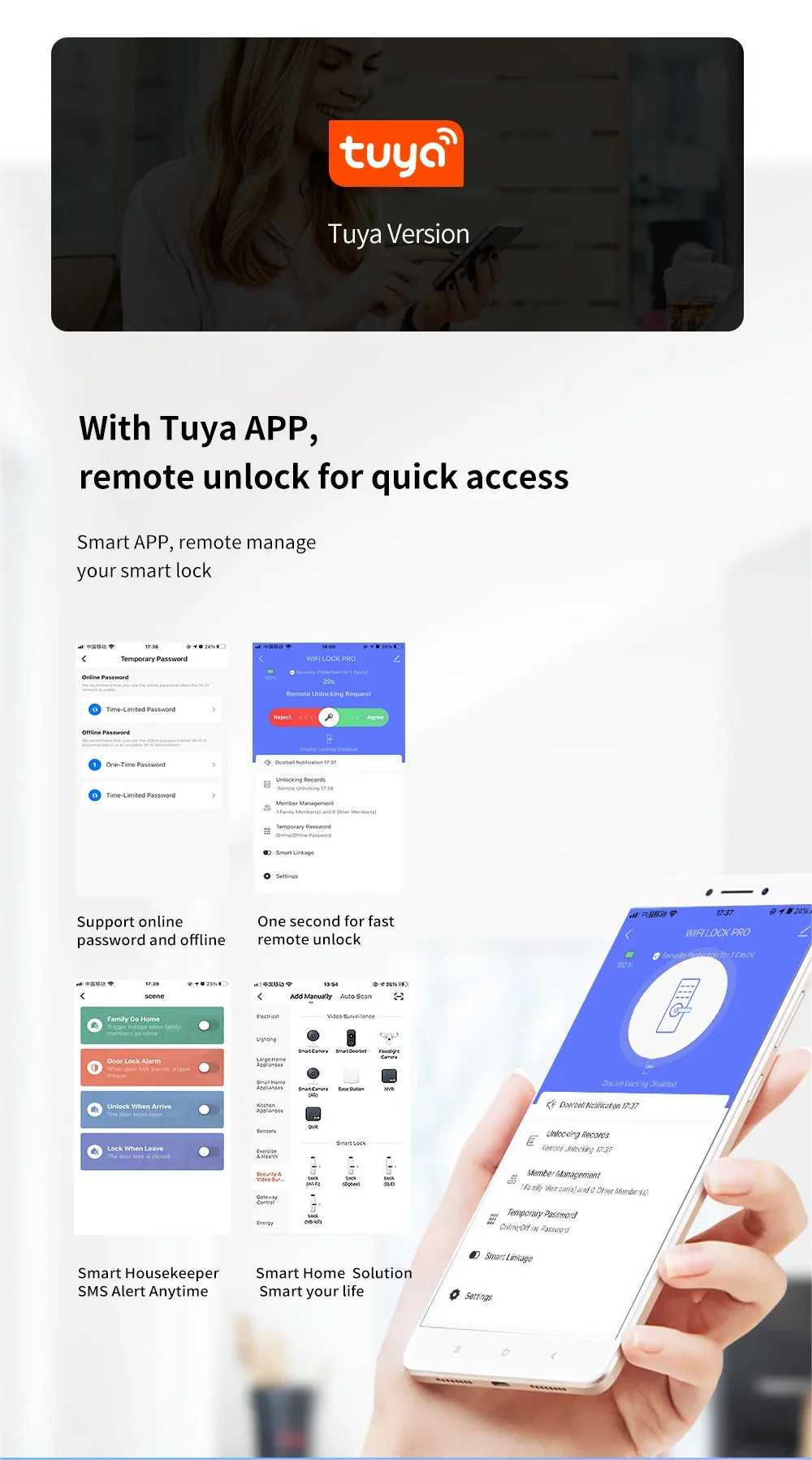 Door Lock with Smart Fingerprint -  Password Rfid Card, Tuya Deadbolt Keyless Entry, Digital Biometric Locks
