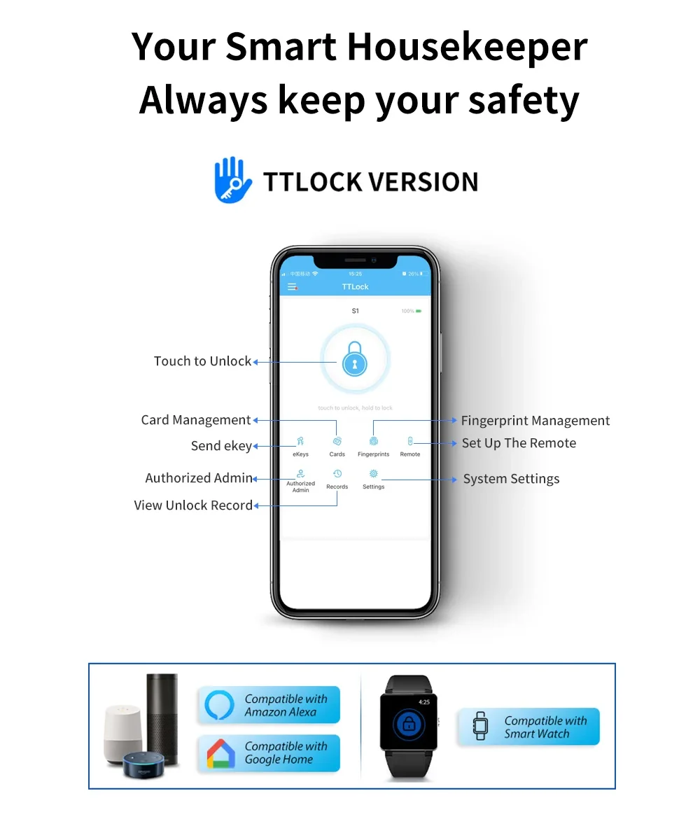 Door Lock with Smart Fingerprint -  Password Rfid Card, Tuya Deadbolt Keyless Entry, Digital Biometric Locks