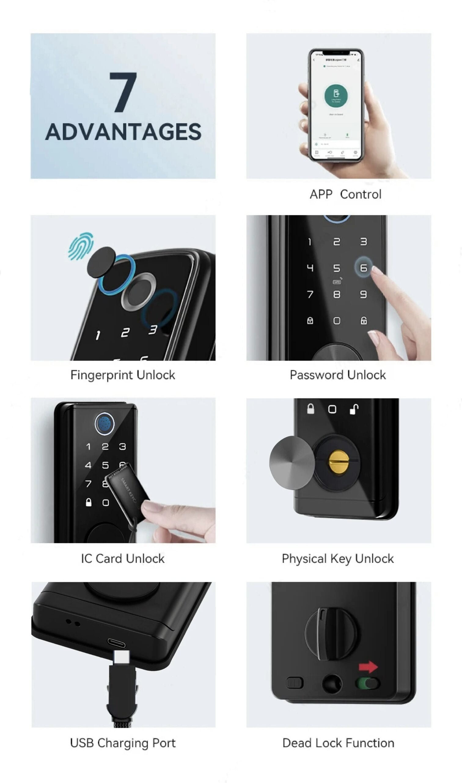 Door Lock with Smart Fingerprint -  Password Rfid Card, Tuya Deadbolt Keyless Entry, Digital Biometric Locks