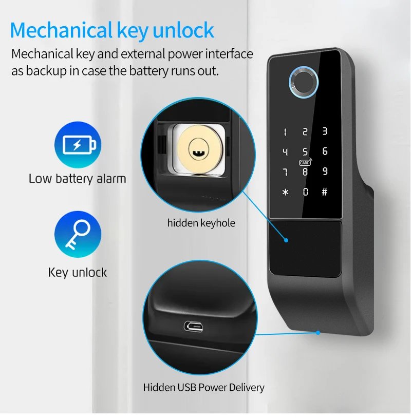 Fingerprint Smart Door Electronic Lock - Outdoor IP65 Waterproof Gate Bluetooth Password IC Card Lock + Key with Alexa