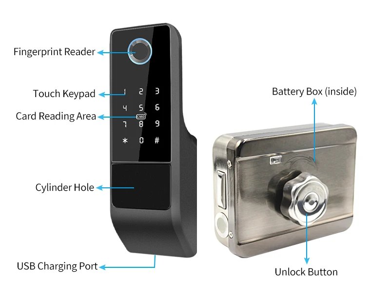 Fingerprint Smart Door Electronic Lock - Outdoor IP65 Waterproof Gate Bluetooth Password IC Card Lock + Key with Alexa