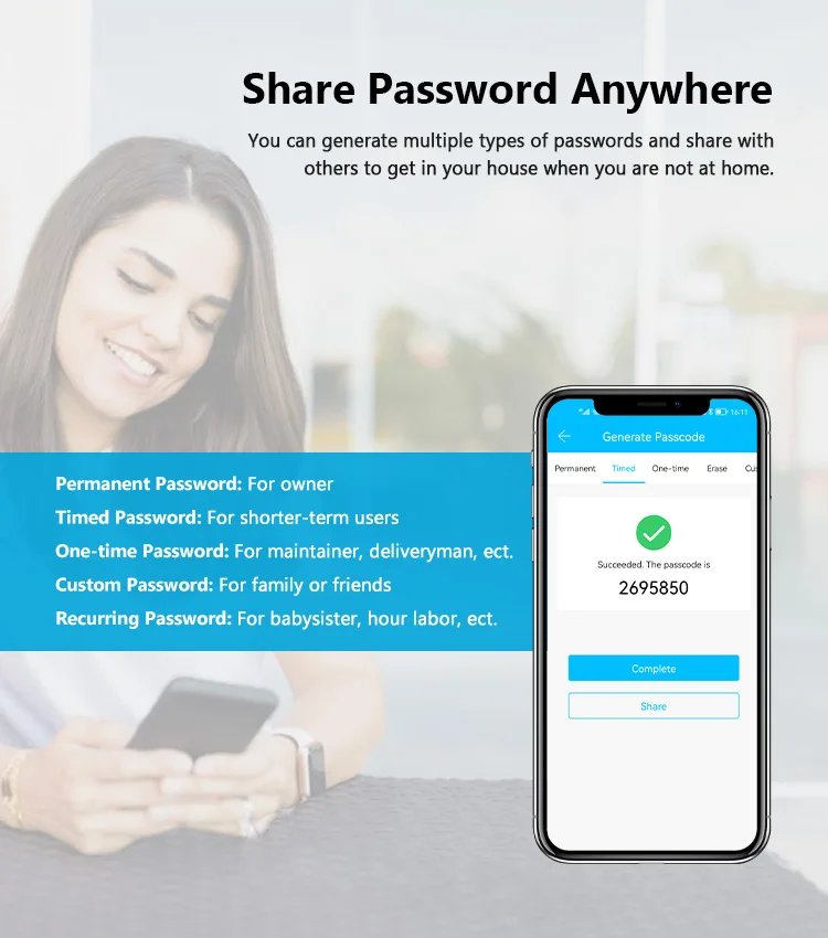Smart Door Lock APP Remote Control  - Bluetooth Fingerprint Biometric Digital Passcode Card Rim Electronic Lock