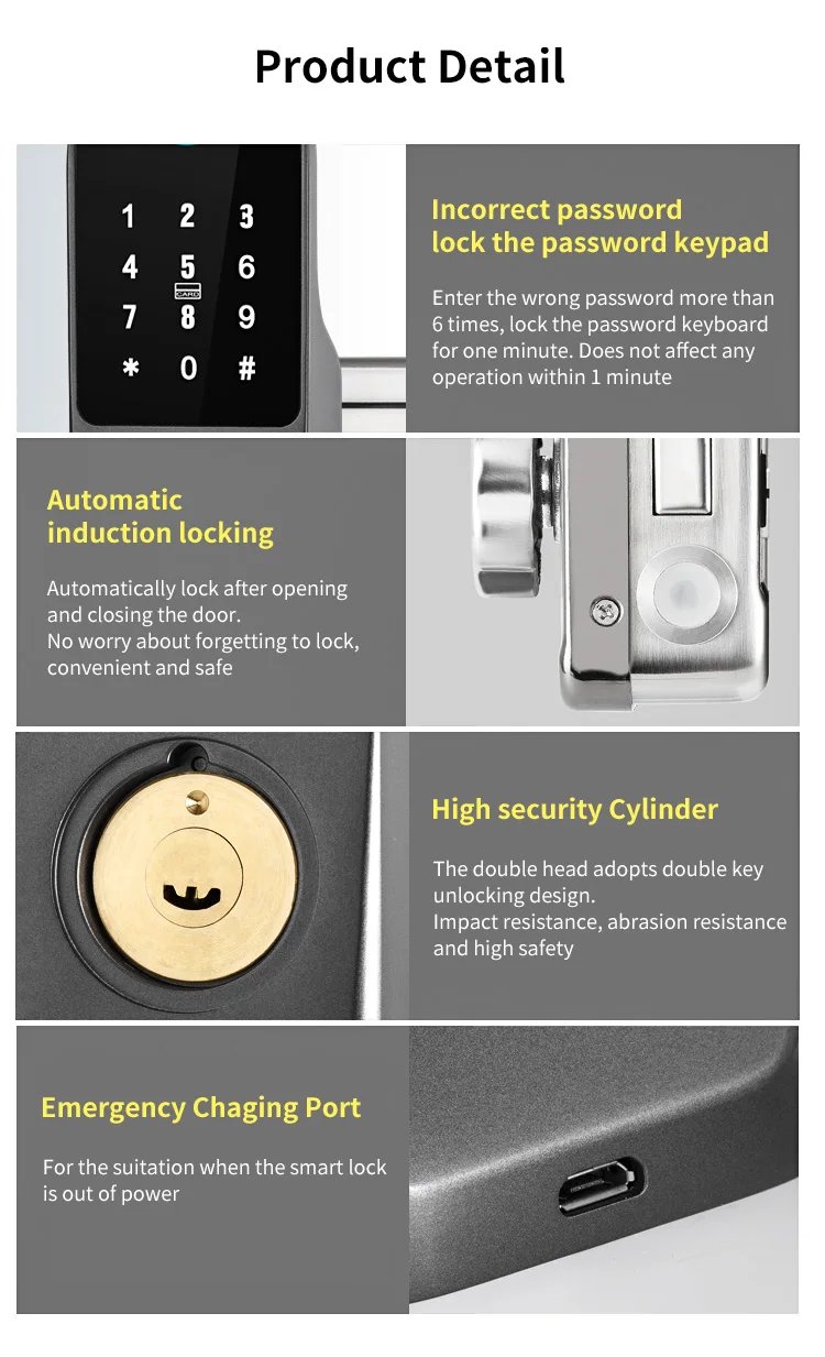 Smart Door Lock APP Remote Control  - Bluetooth Fingerprint Biometric Digital Passcode Card Rim Electronic Lock