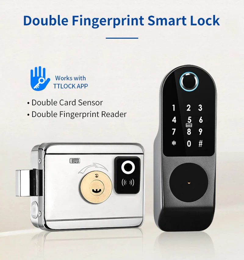 Smart Door Lock APP Remote Control  - Bluetooth Fingerprint Biometric Digital Passcode Card Rim Electronic Lock