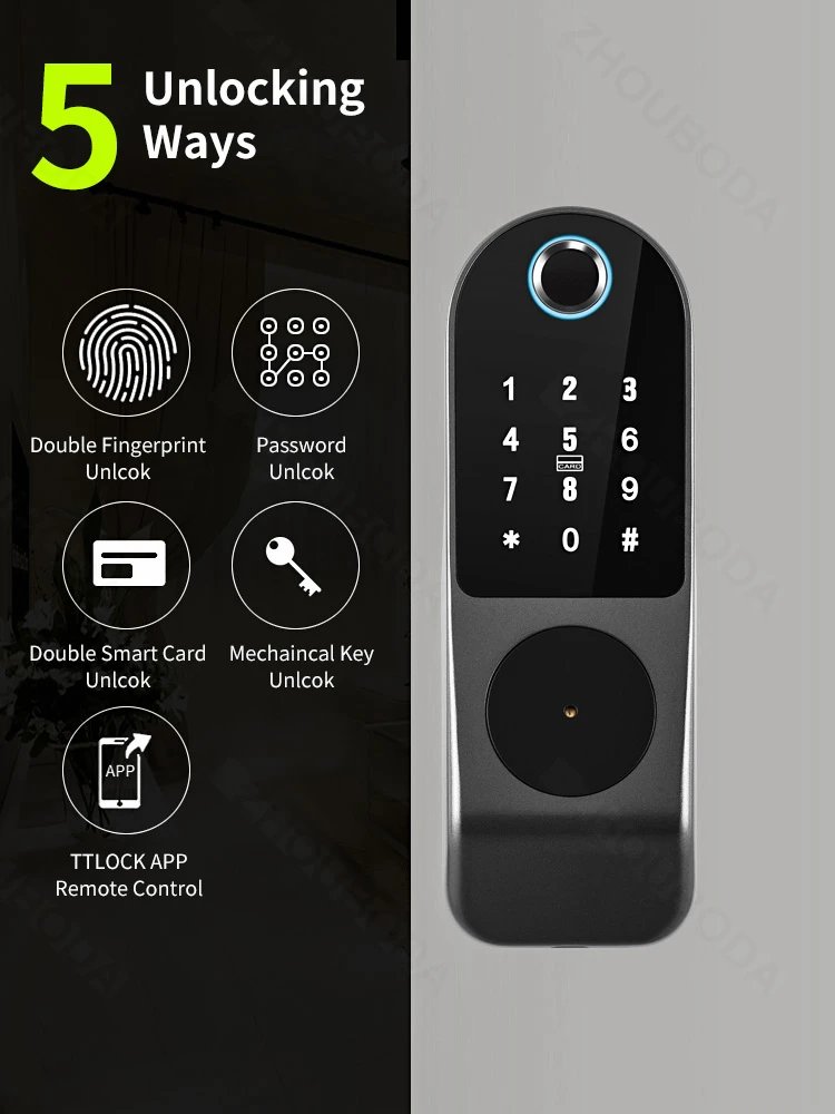 Smart Door Lock APP Remote Control  - Bluetooth Fingerprint Biometric Digital Passcode Card Rim Electronic Lock