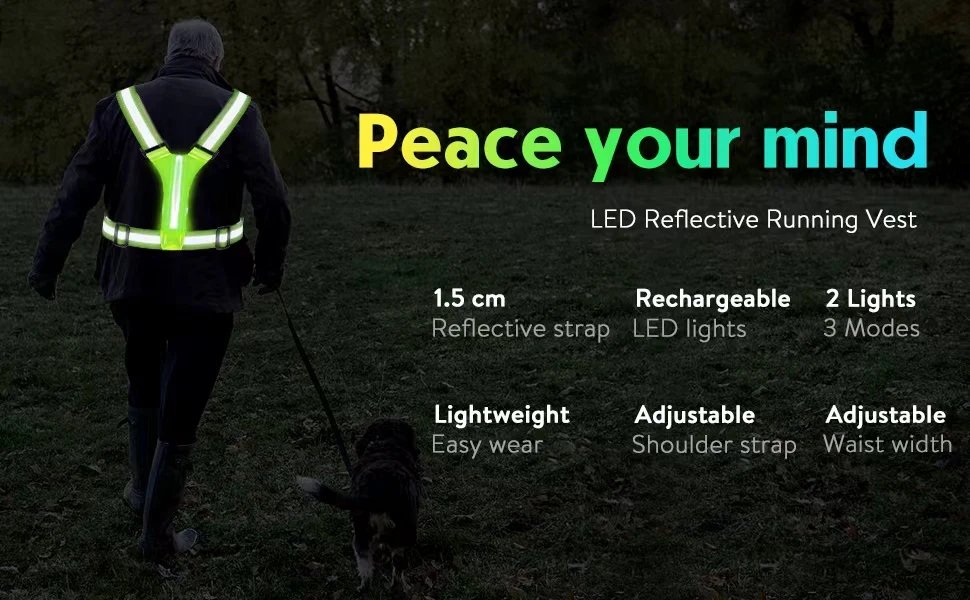 LED Reflective Vest Cycling Reflective Safety Vest Electric Scooter Flashing Vest USB Rechargeable LED Vest Running Jogging Fish