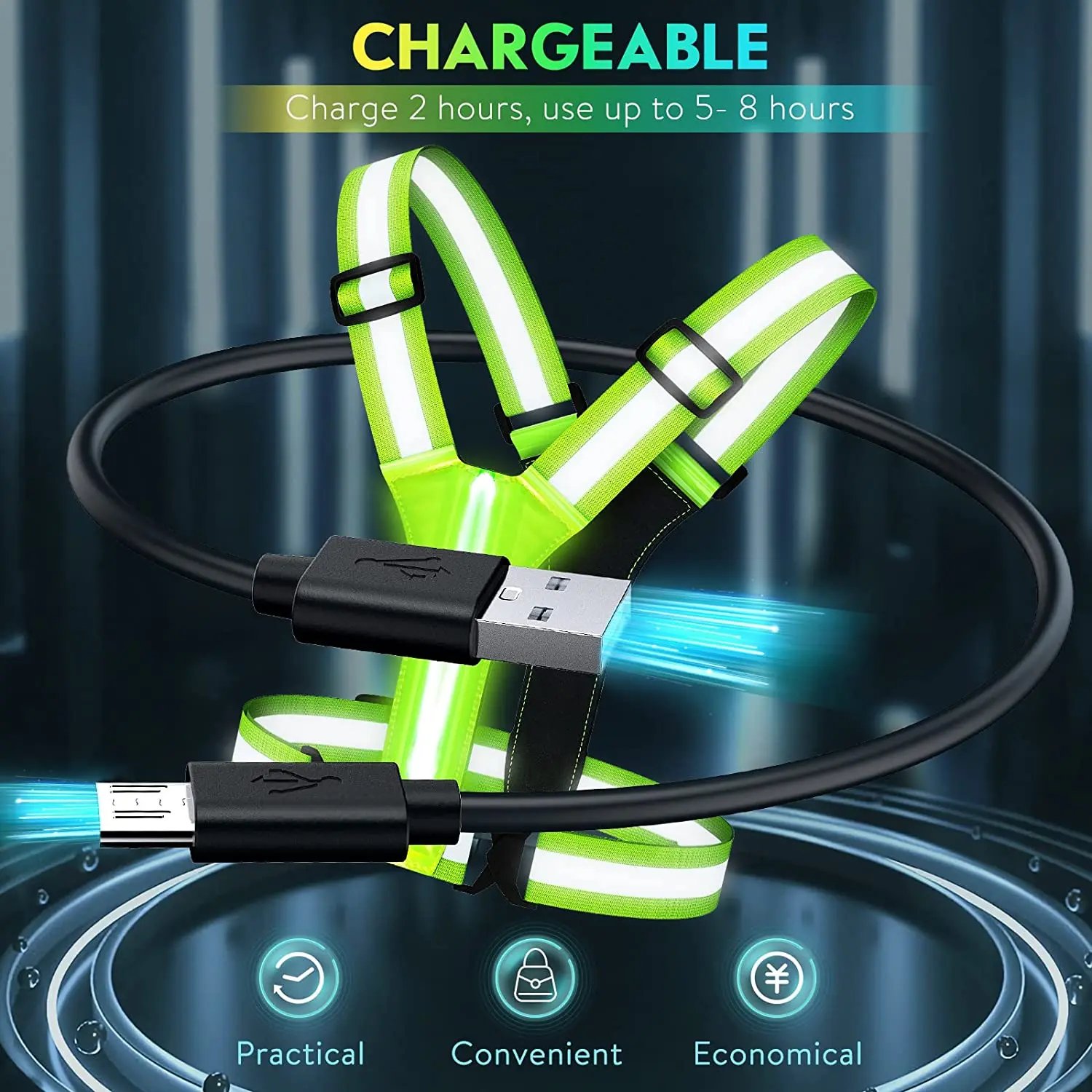 LED Reflective Vest Cycling Reflective Safety Vest Electric Scooter Flashing Vest USB Rechargeable LED Vest Running Jogging Fish