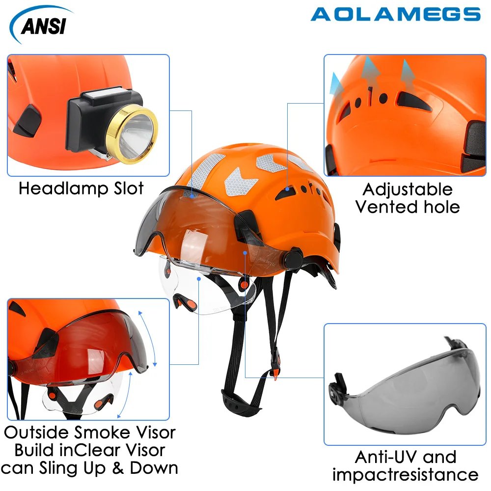 CE Construction Safety Helmet with Visor Built In Goggle Reflective Stickers for Engineer ABS ANSI Industrial Work Security Hat CE Construction Safety Helmet with Visor Built In Goggle Reflective Stickers for Engineer ABS ANSI Industrial Work Security Hat