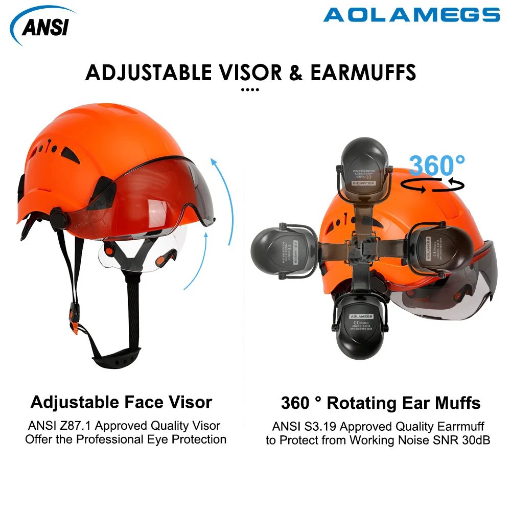 CE Construction Safety Helmet with Visor Built In Goggle Reflective Stickers for Engineer ABS ANSI Industrial Work Security Hat CE Construction Safety Helmet with Visor Built In Goggle Reflective Stickers for Engineer ABS ANSI Industrial Work Security Hat