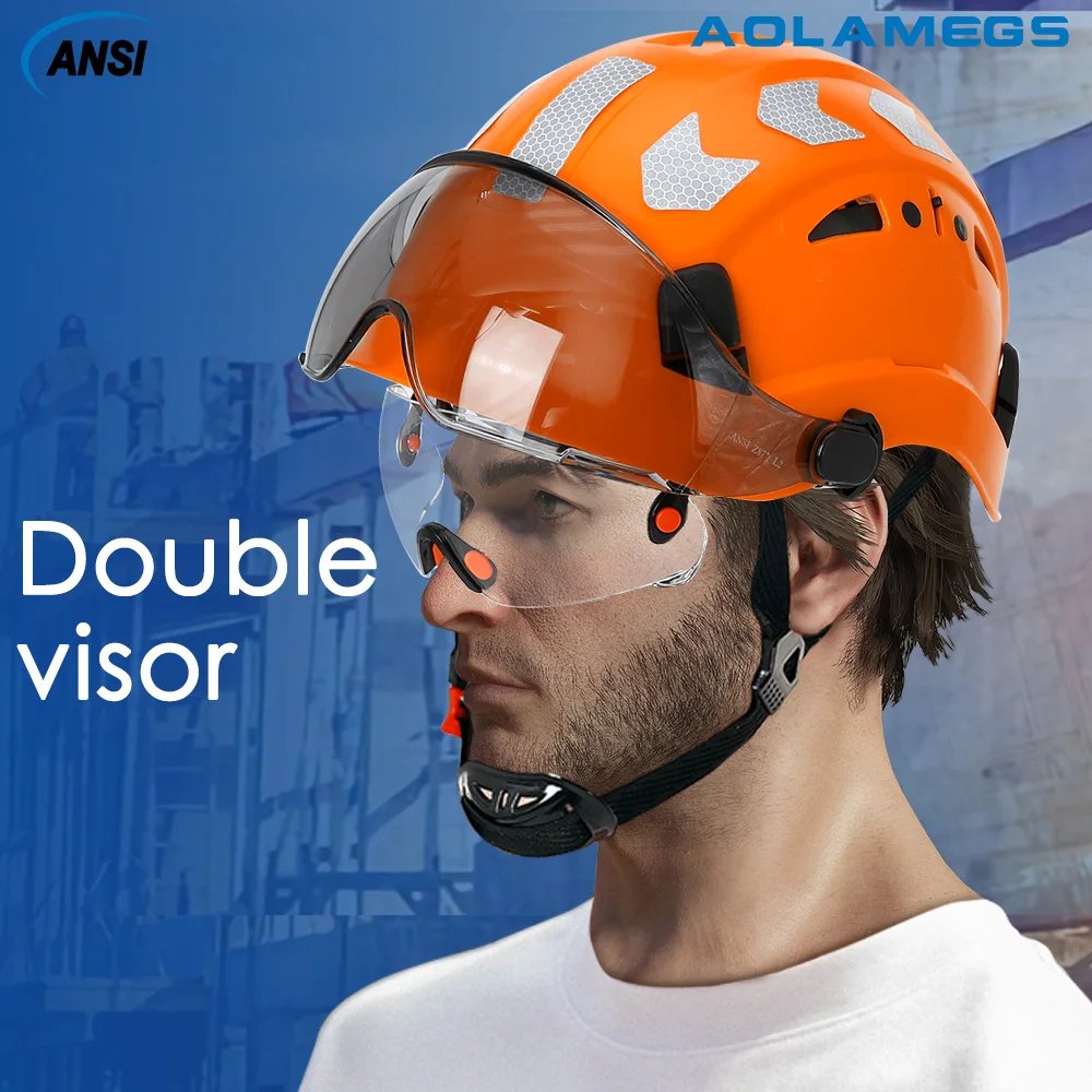 CE Construction Safety Helmet with Visor Built In Goggle Reflective Stickers for Engineer ABS ANSI Industrial Work Security Hat CE Construction Safety Helmet with Visor Built In Goggle Reflective Stickers for Engineer ABS ANSI Industrial Work Security Hat