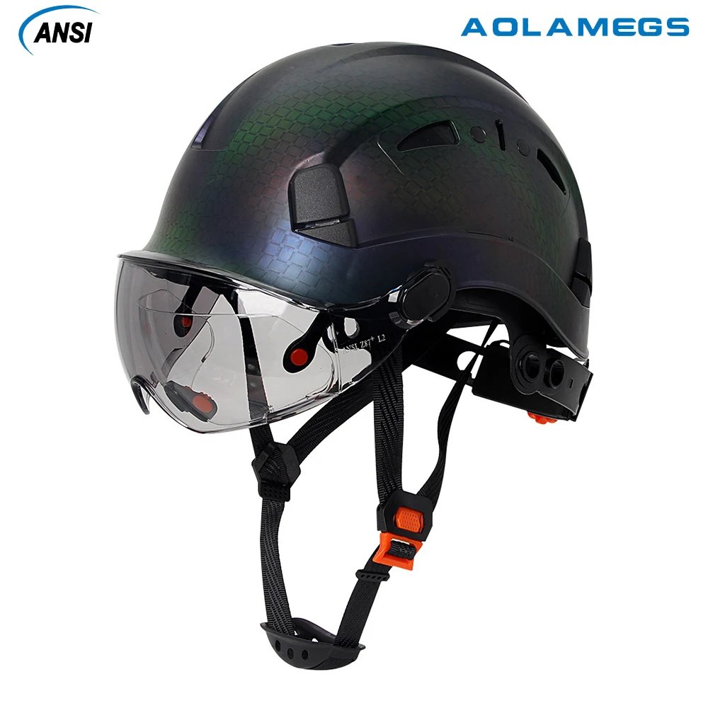Construction Safety Helmet with Visor Built In Goggle Reflective Sticker for Engineer Print Pattern Industrial Work Security Hat