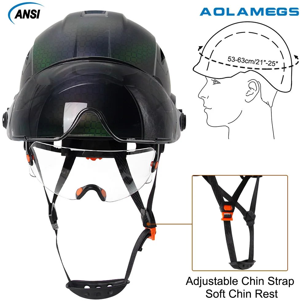 Construction Safety Helmet with Visor Built In Goggle Reflective Sticker for Engineer Print Pattern Industrial Work Security Hat