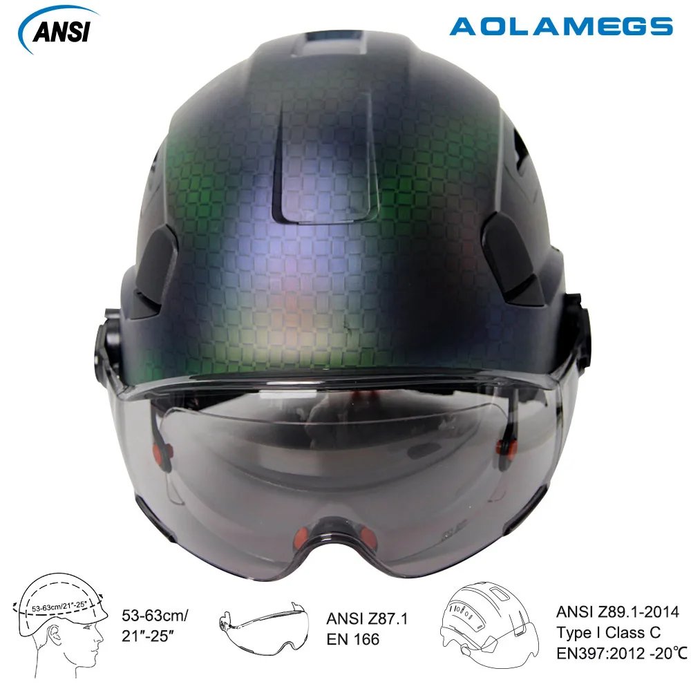 Construction Safety Helmet with Visor Built In Goggle Reflective Sticker for Engineer Print Pattern Industrial Work Security Hat