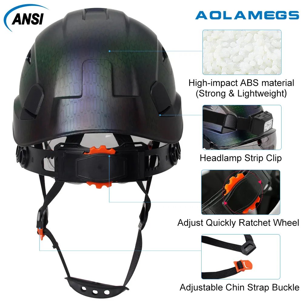 Construction Safety Helmet with Visor Built In Goggle Reflective Sticker for Engineer Print Pattern Industrial Work Security Hat