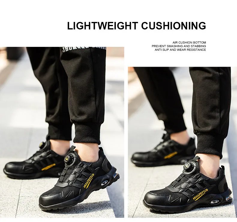 Quality Safety Shoes Men Rotary Buckle Work Shoes Air Cushion Indestructible Sneakers Puncture-Proof security Boots Protective