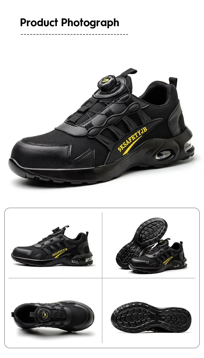 Quality Safety Shoes Men Rotary Buckle Work Shoes Air Cushion Indestructible Sneakers Puncture-Proof security Boots Protective