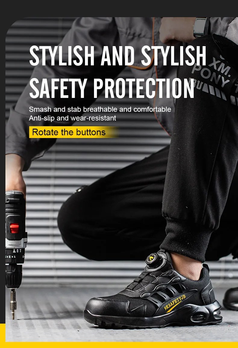 Quality Safety Shoes Men Rotary Buckle Work Shoes Air Cushion Indestructible Sneakers Puncture-Proof security Boots Protective