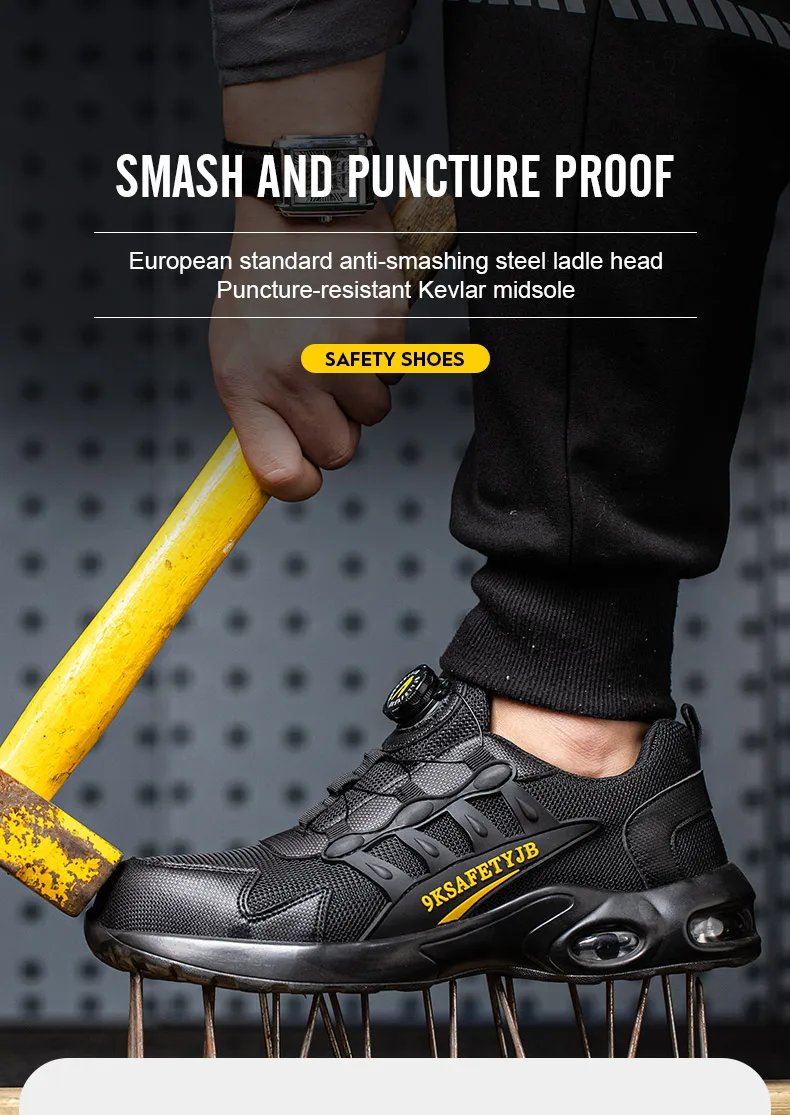 Quality Safety Shoes Men Rotary Buckle Work Shoes Air Cushion Indestructible Sneakers Puncture-Proof security Boots Protective