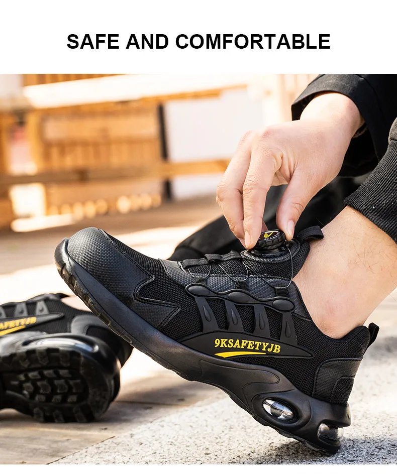 Quality Safety Shoes Men Rotary Buckle Work Shoes Air Cushion Indestructible Sneakers Puncture-Proof security Boots Protective