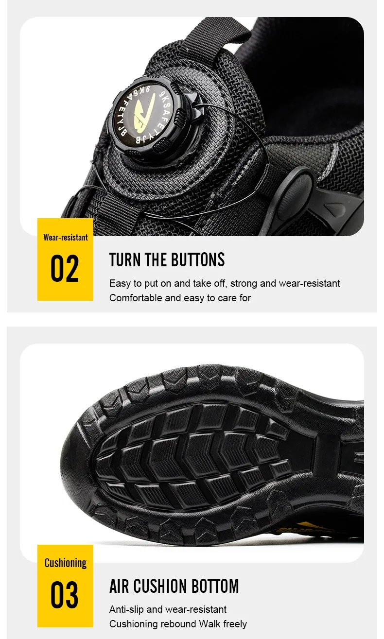 Quality Safety Shoes Men Rotary Buckle Work Shoes Air Cushion Indestructible Sneakers Puncture-Proof security Boots Protective