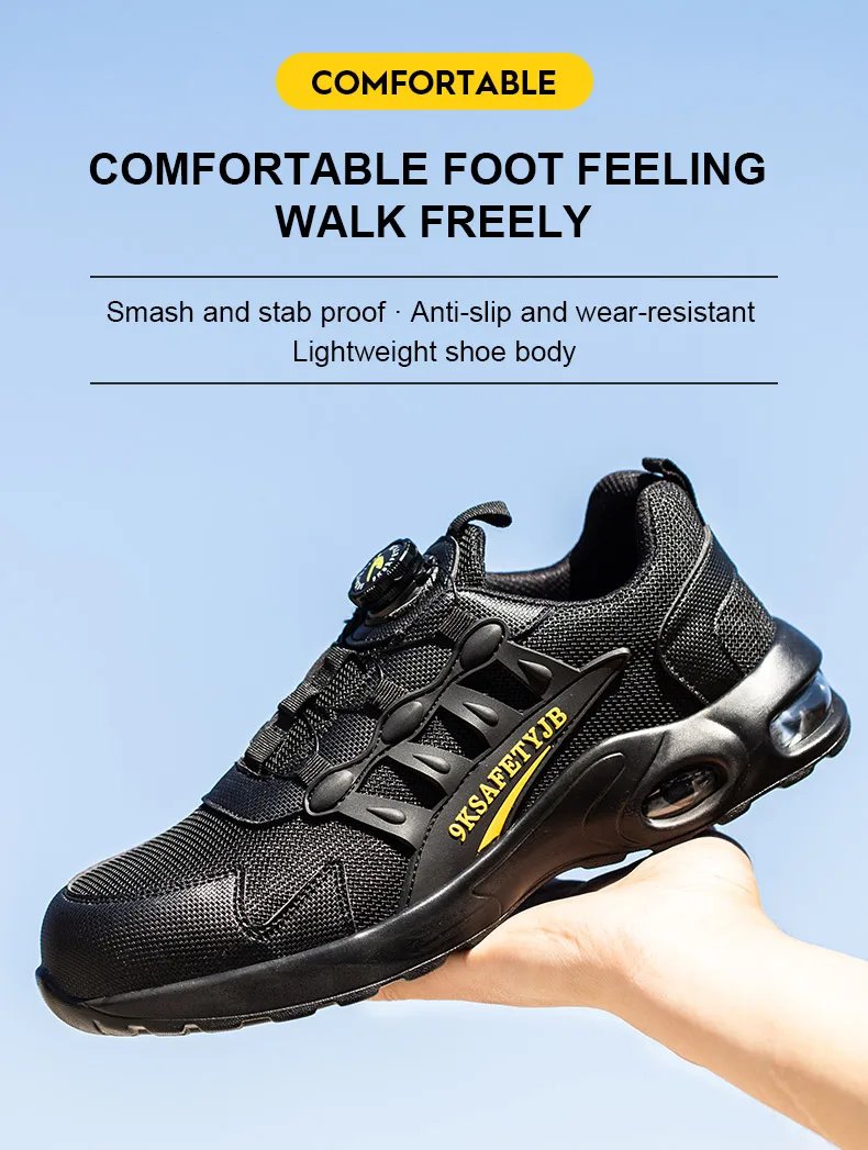 Quality Safety Shoes Men Rotary Buckle Work Shoes Air Cushion Indestructible Sneakers Puncture-Proof security Boots Protective