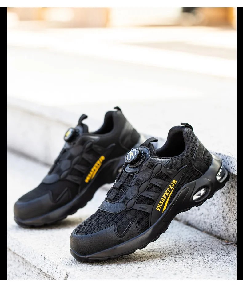 Quality Safety Shoes Men Rotary Buckle Work Shoes Air Cushion Indestructible Sneakers Puncture-Proof security Boots Protective