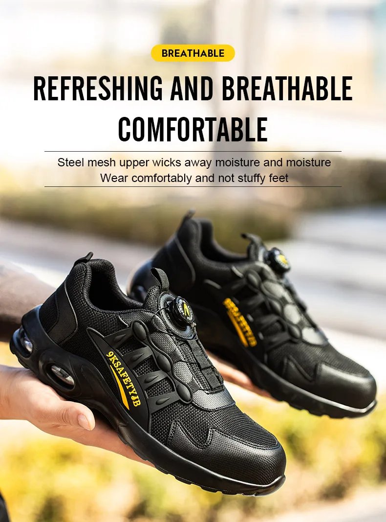 Quality Safety Shoes Men Rotary Buckle Work Shoes Air Cushion Indestructible Sneakers Puncture-Proof security Boots Protective