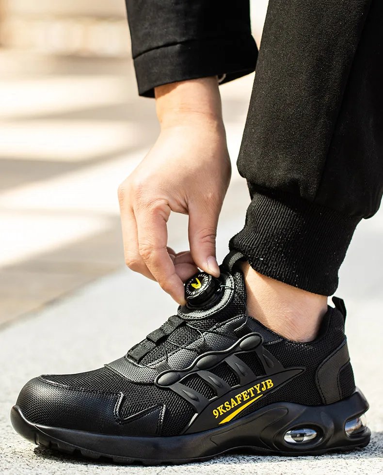 Quality Safety Shoes Men Rotary Buckle Work Shoes Air Cushion Indestructible Sneakers Puncture-Proof security Boots Protective