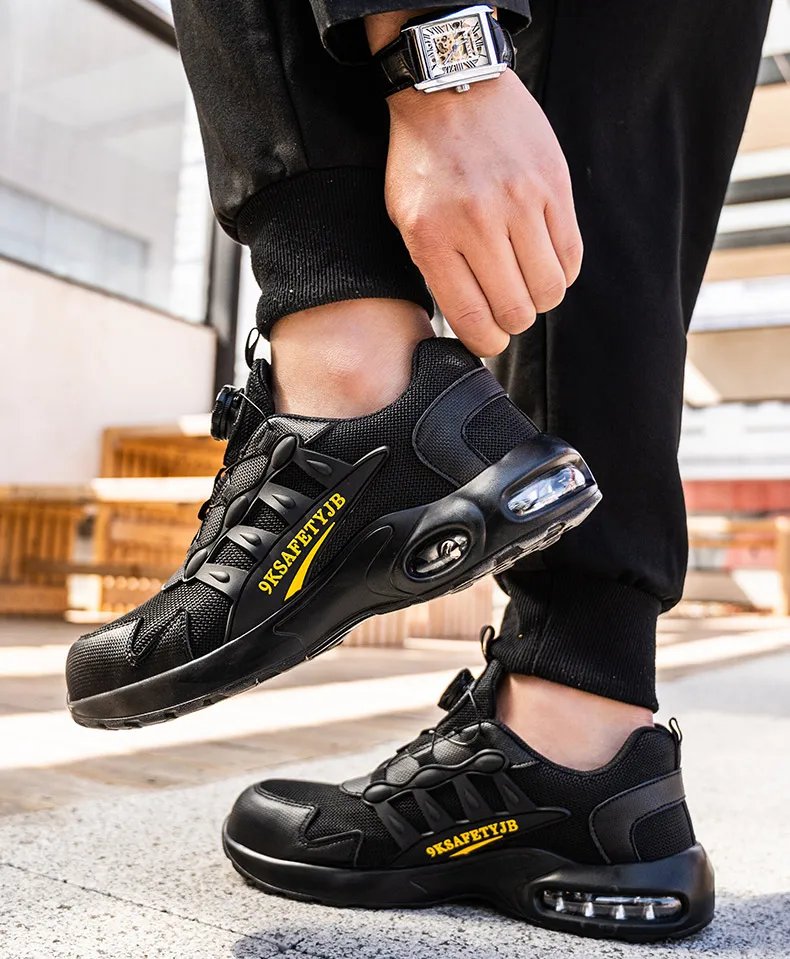 Quality Safety Shoes Men Rotary Buckle Work Shoes Air Cushion Indestructible Sneakers Puncture-Proof security Boots Protective