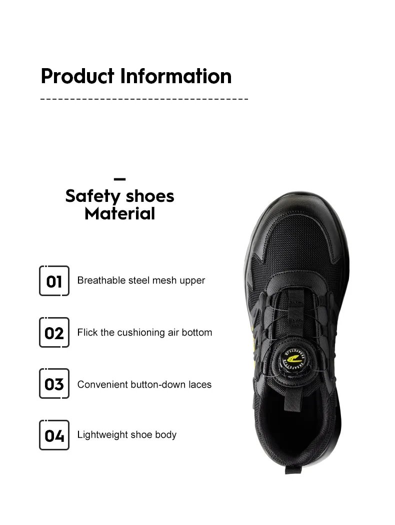 Quality Safety Shoes Men Rotary Buckle Work Shoes Air Cushion Indestructible Sneakers Puncture-Proof security Boots Protective