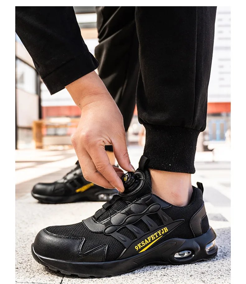 Quality Safety Shoes Men Rotary Buckle Work Shoes Air Cushion Indestructible Sneakers Puncture-Proof security Boots Protective