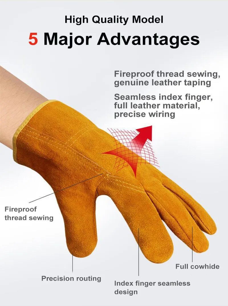 Men Work Gloves Soft Cowhide Driver Hunting Driving Farm Garden Welding Security Protection Safety Mechanic Glove