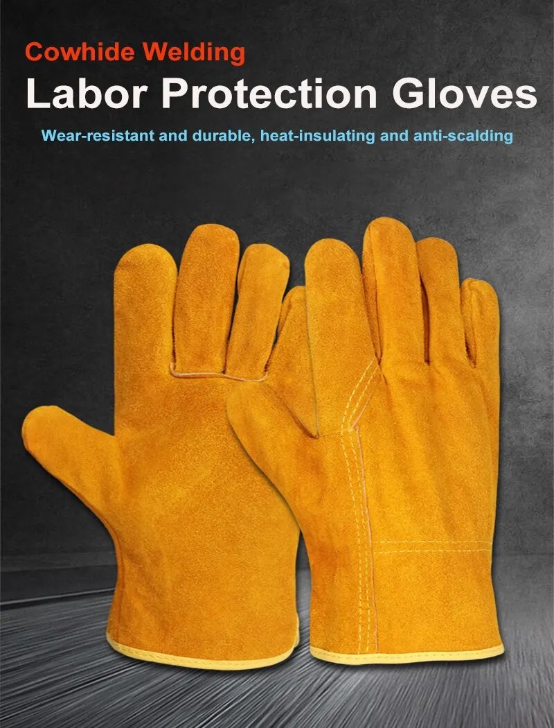 Men Work Gloves Soft Cowhide Driver Hunting Driving Farm Garden Welding Security Protection Safety Mechanic Glove