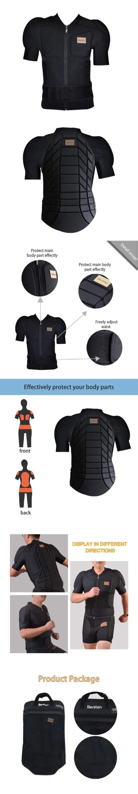 Protective Gear Outdoor Skiing Anti-Collision Anti-Collision Armor Spine Back Protector Sports Shirts Black